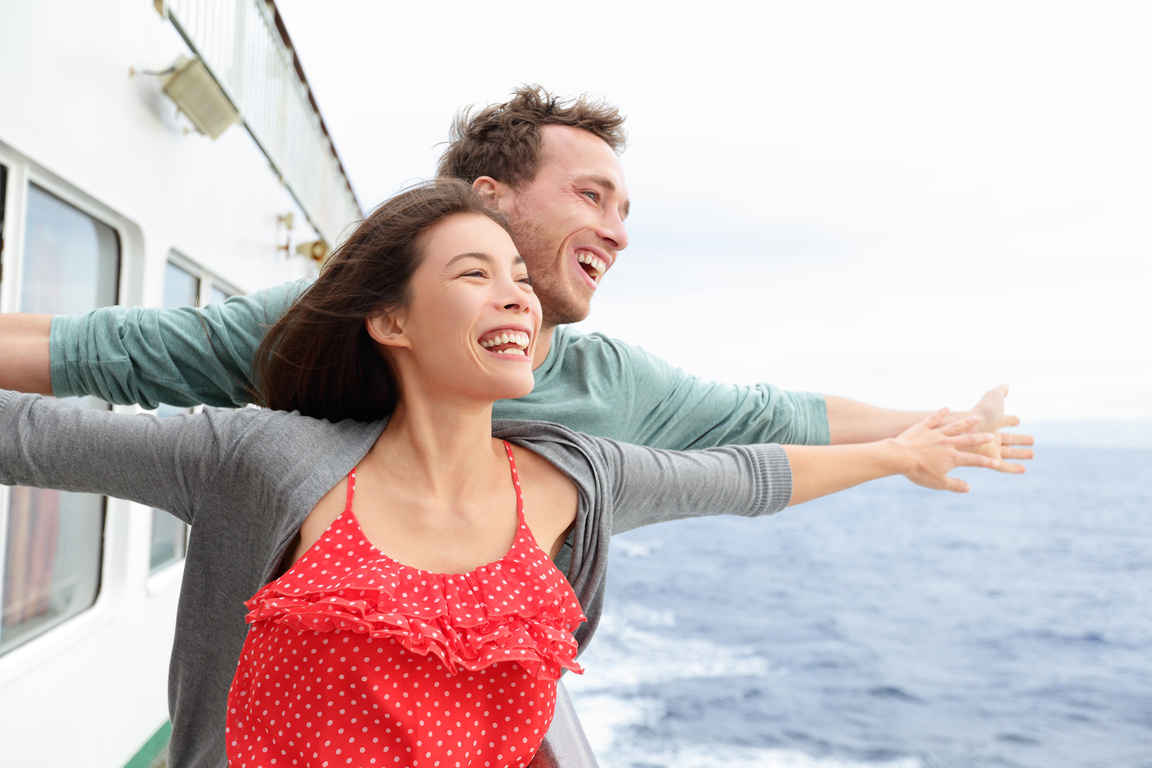 Romantic Couple Fun in Funny Pose on Cruise Ship